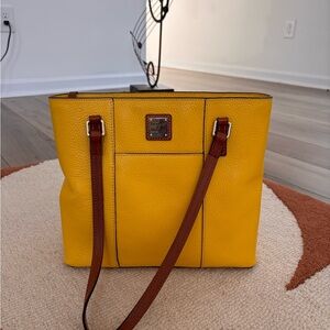 Dooney & Bourke Yellow Pebble Leather Tote with Brown Straps